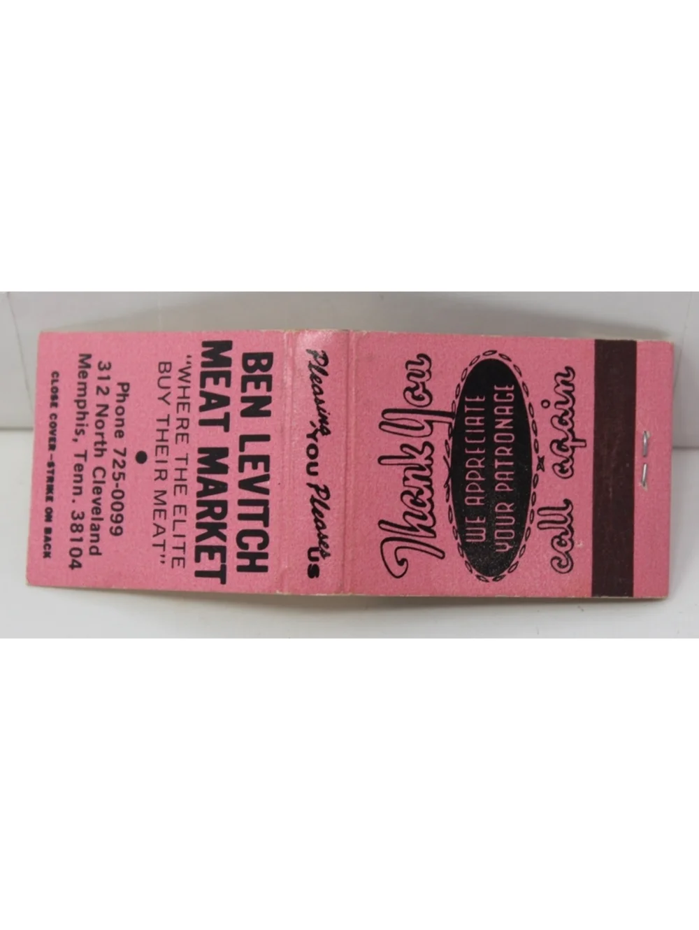 VTG 60s Matchbook Ben Levitch Meat Market Where the Elite Buy Their Meat Memphis